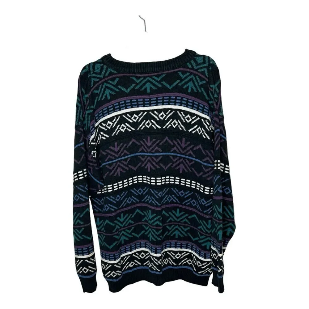 Henry Grethel Made‎ In USA Geometric Crewneck Sweater Large Grandpa 90s Vintage